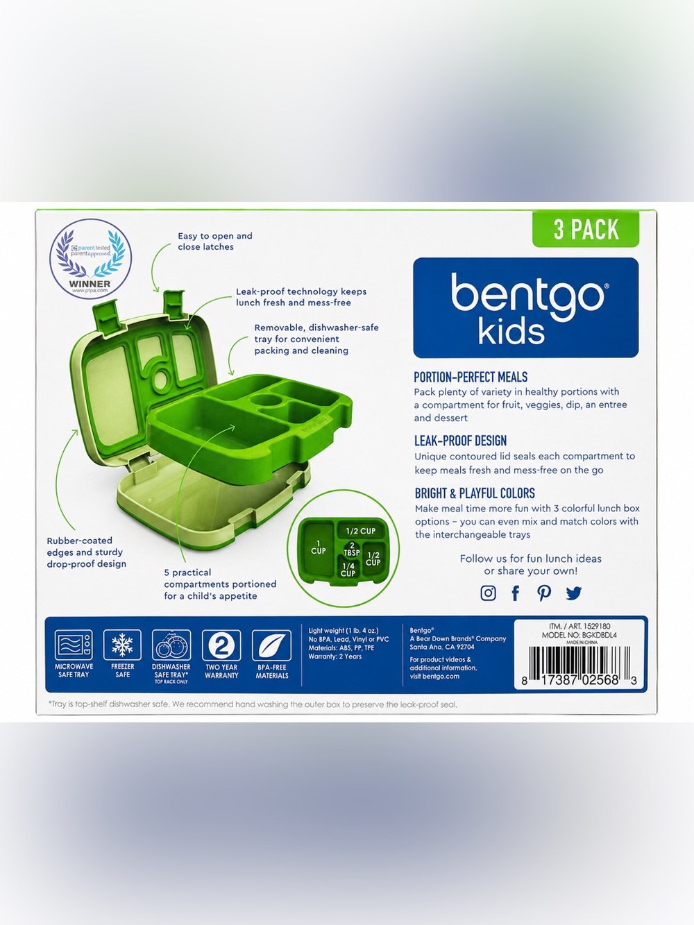 Bentgo Kids Leak-Proof Bento Lunch Boxes 3 Pack - Picture 2 of 5